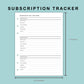 B6 Wide Inserts - Subscription Tracker