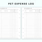 Personal Wide Inserts - Pet Expense Log