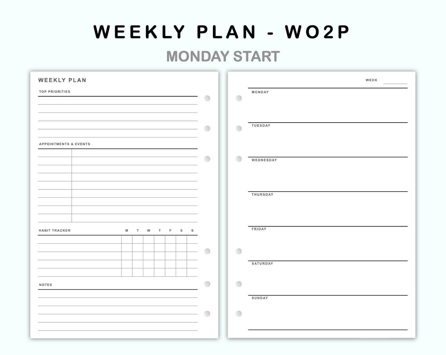 Personal Wide Inserts - Weekly Plan - WO2P - with Habit Tracker