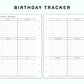 Personal Wide Inserts - Birthday Tracker