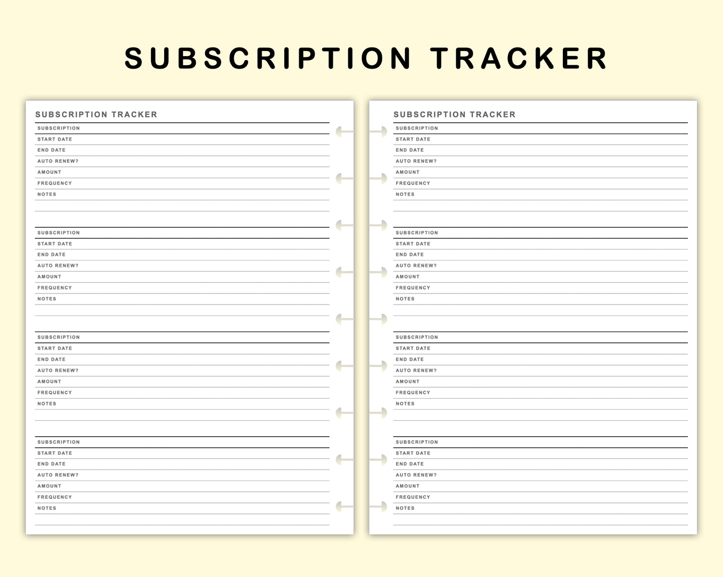 Classic HP Inserts - Subscription Tracker
