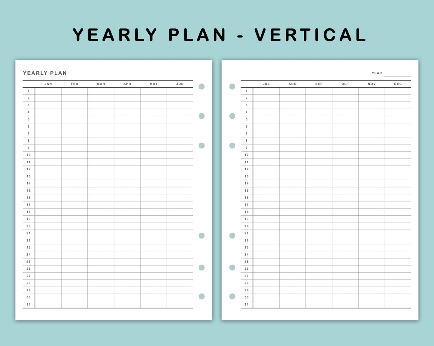 B6 Wide Inserts - Yearly Plan - Vertical