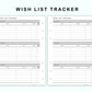 Personal Wide Inserts - Wish List Tracker by Category