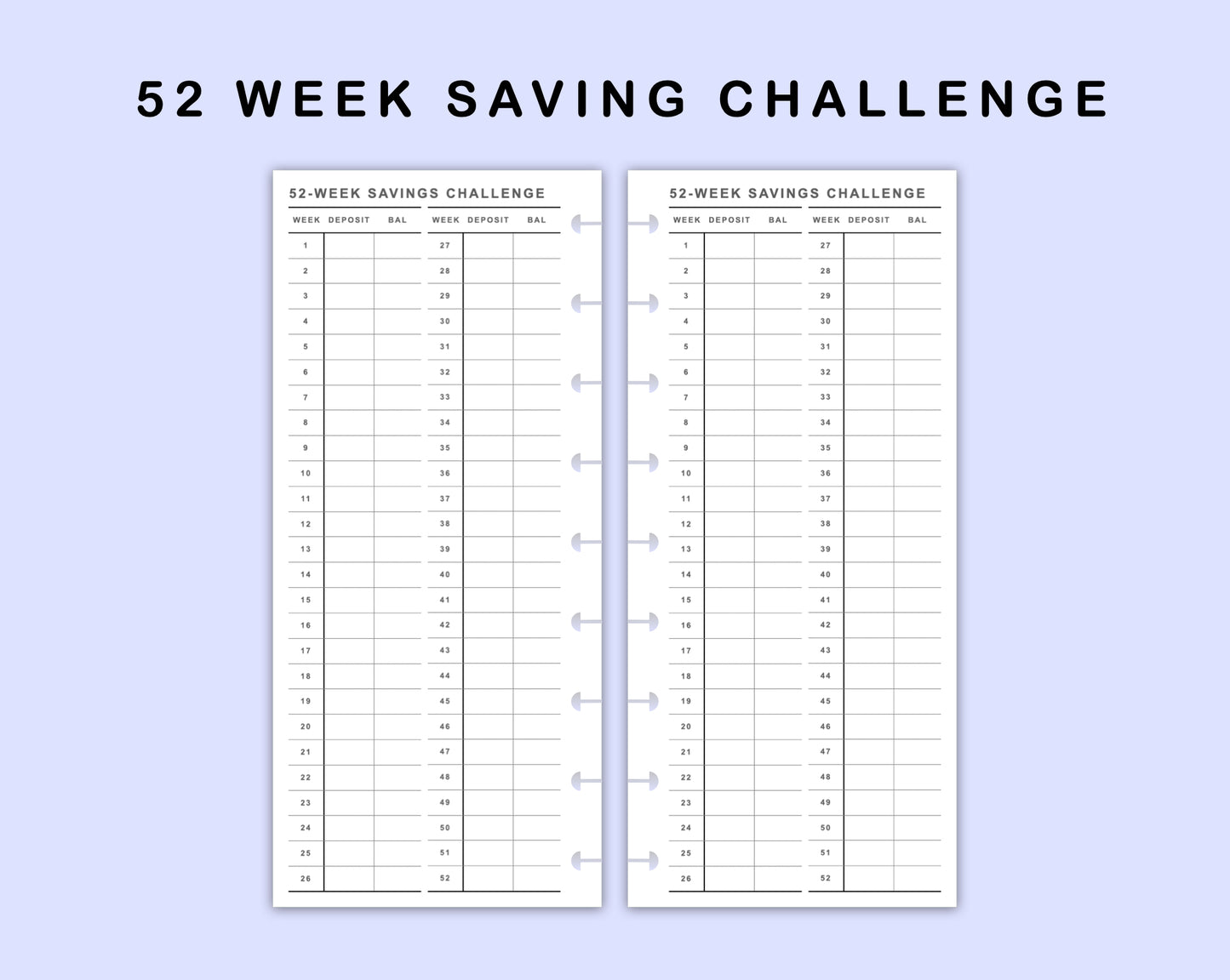 Skinny Classic HP Inserts - 52 Week Saving Challenge