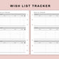 B6 Inserts - Wish List Tracker by Category
