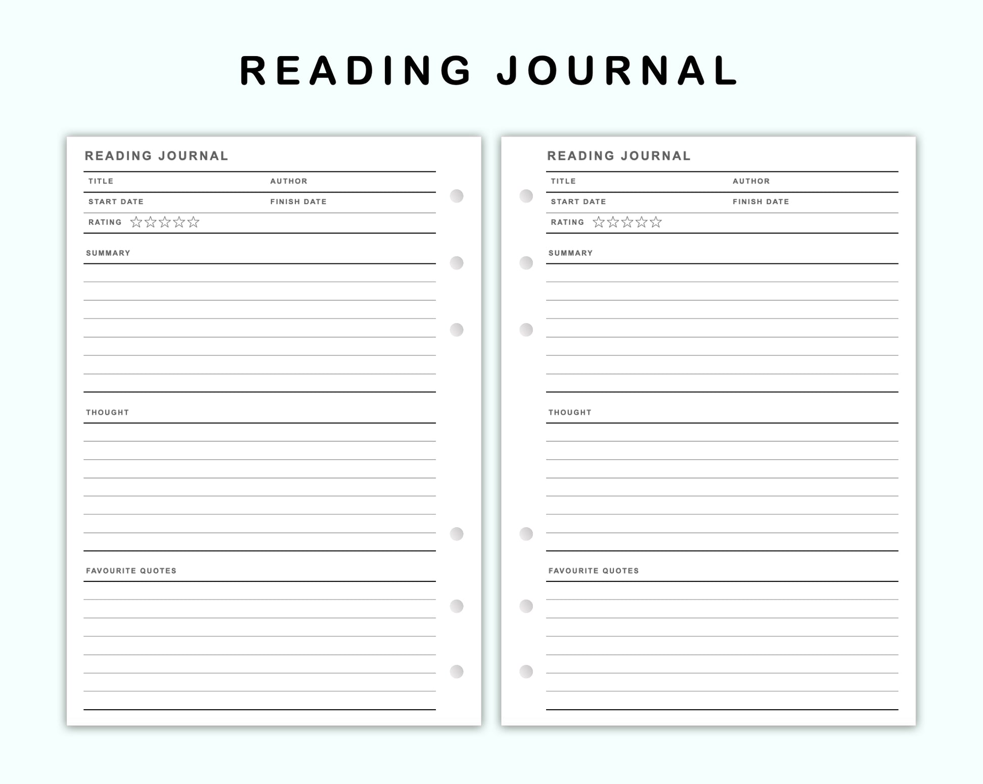 Personal Wide Inserts - Reading Journal – kjunstudio