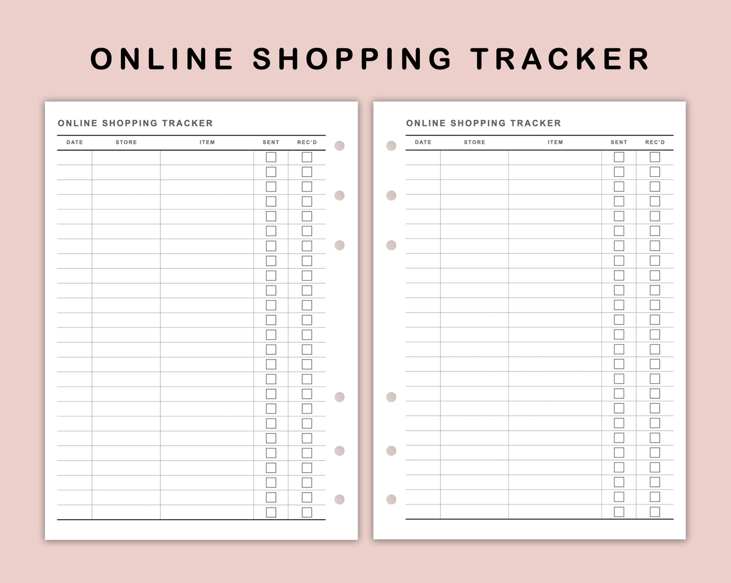 B6 Inserts - Online Shopping Tracker