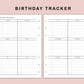 B6 Inserts - Birthday Tracker