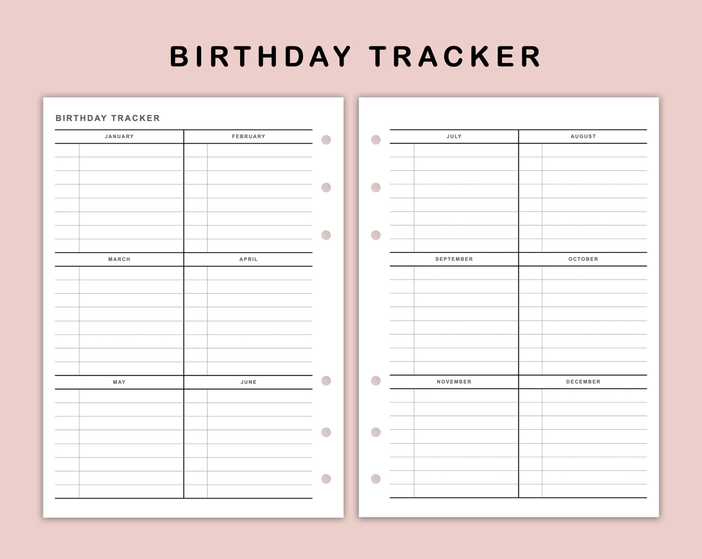 B6 Inserts - Birthday Tracker