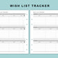 B6 Wide Inserts - Wish List Tracker by Category