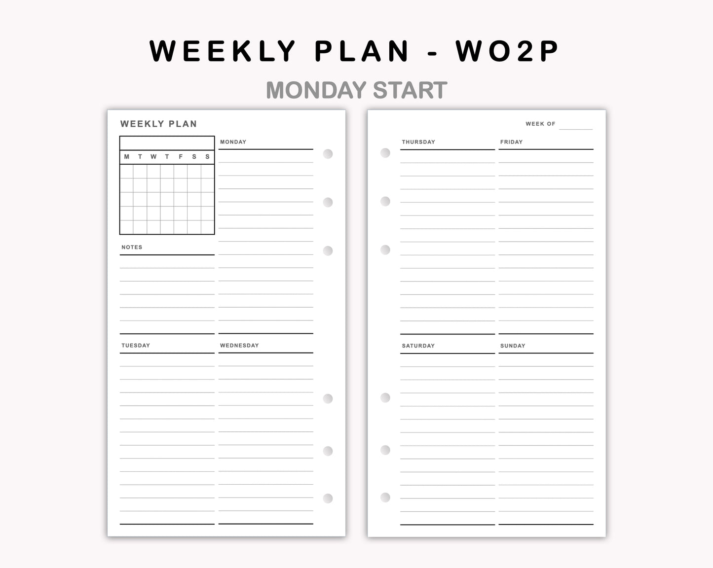 Personal Inserts - Weekly Plan - WO2P - with Calendar