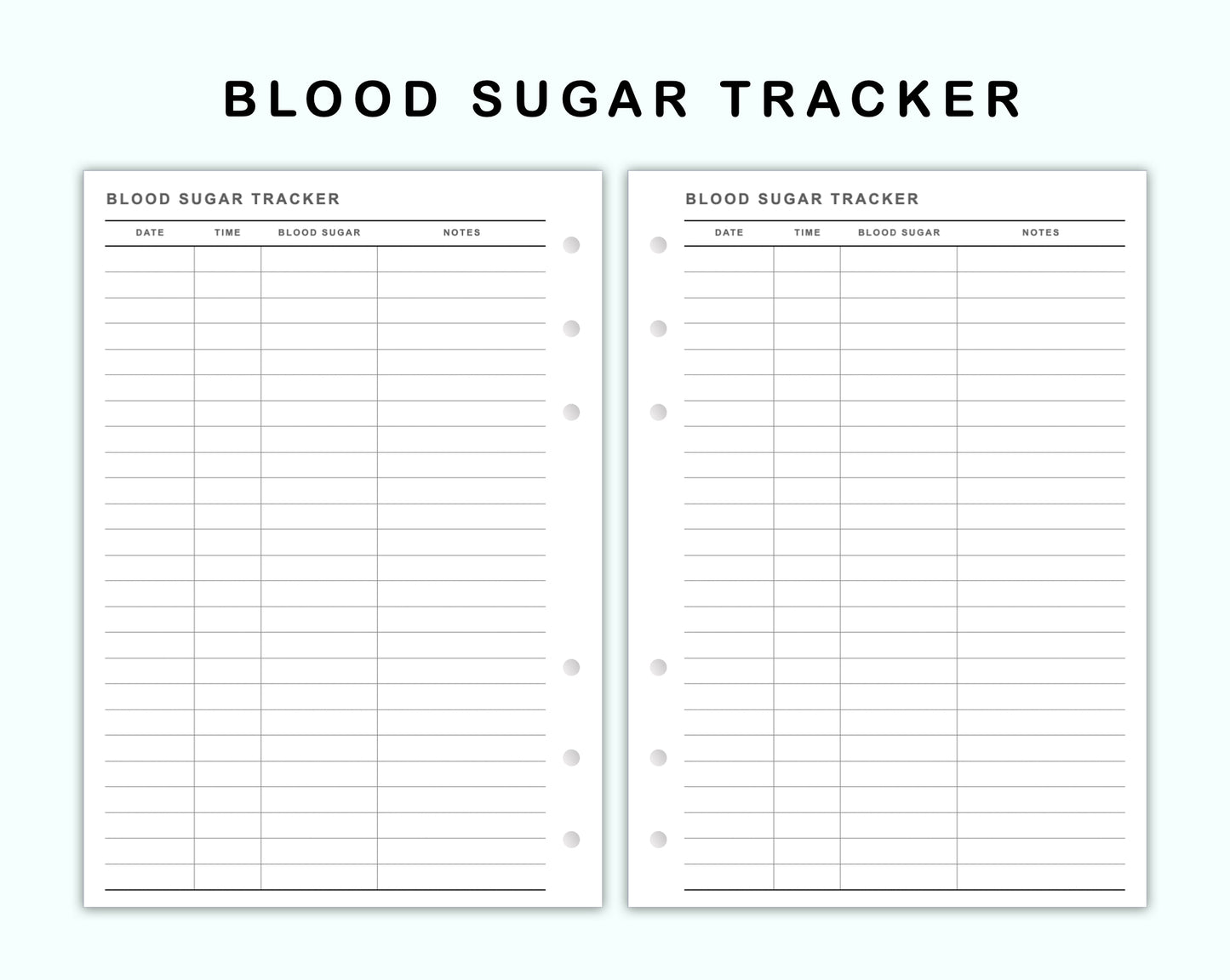 Personal Wide Inserts - Blood Sugar Tracker