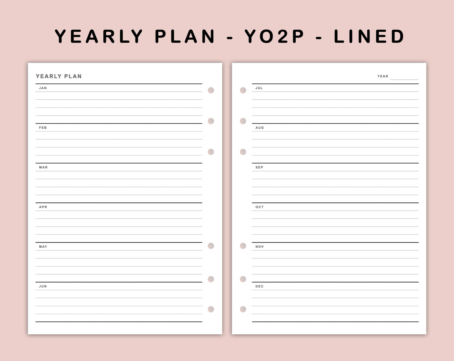 B6 Inserts - Yearly Plan - YO2P - Lined