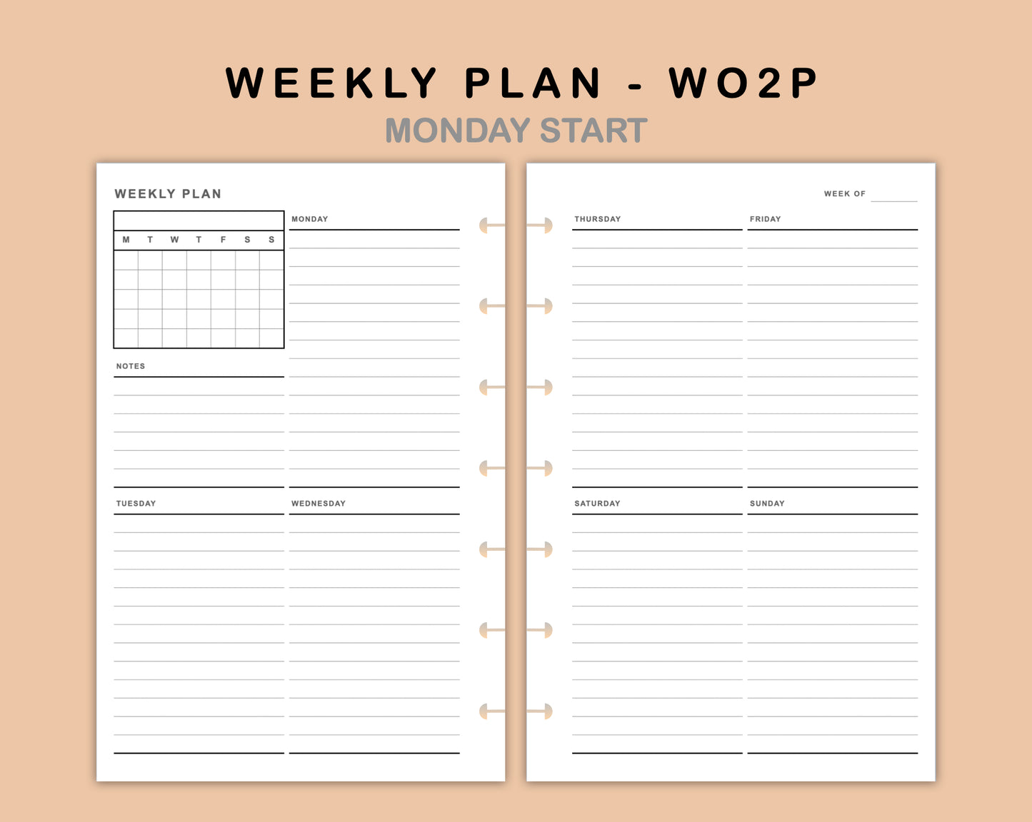 Mini Happy Planner Inserts - Weekly Plan - WO2P - with Calendar