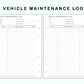 Personal Wide Inserts - Vehicle Maintenance Log