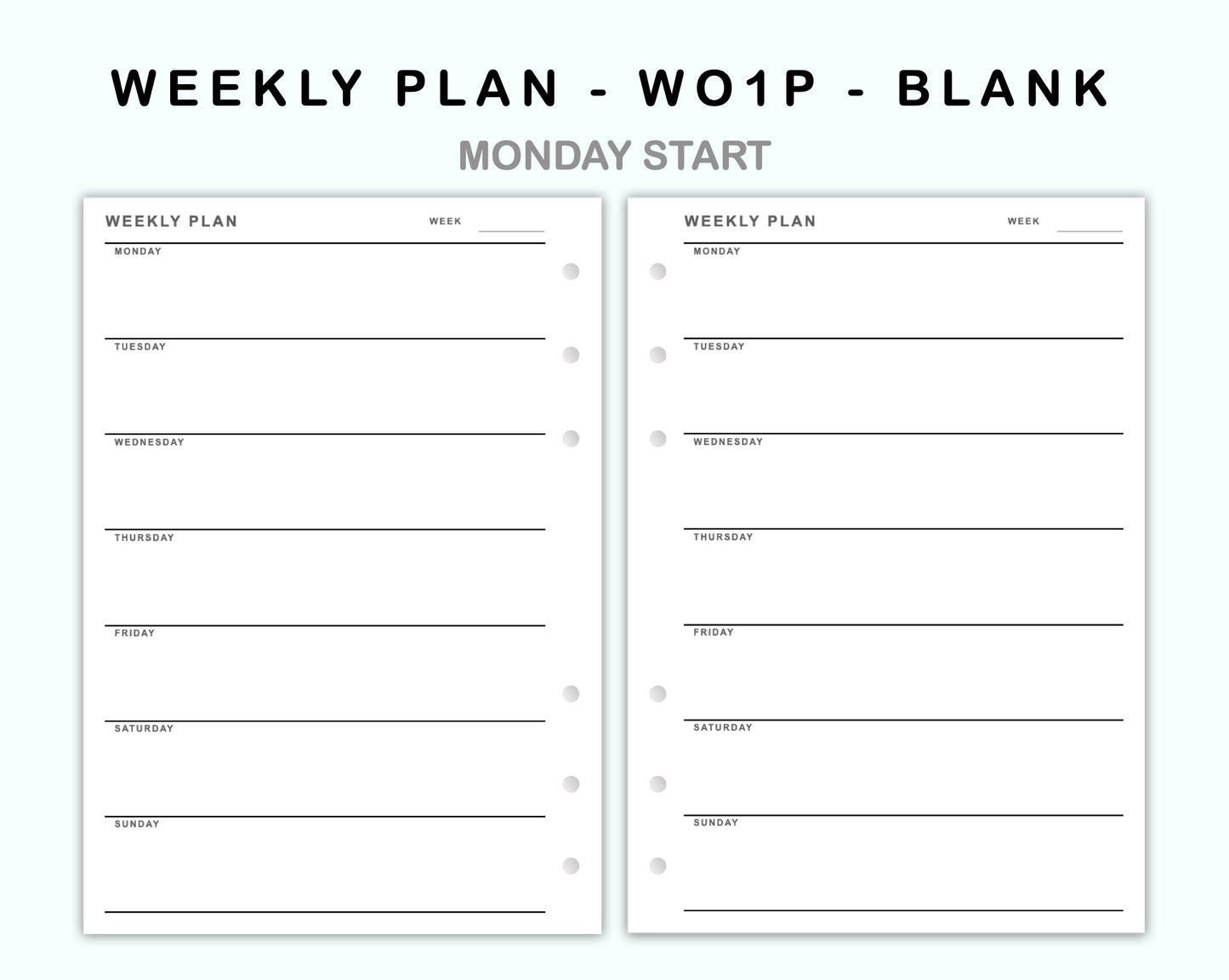 Personal Wide Inserts - Weekly Plan - WO1P - Blank