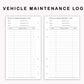 Personal Inserts - Vehicle Maintenance Log