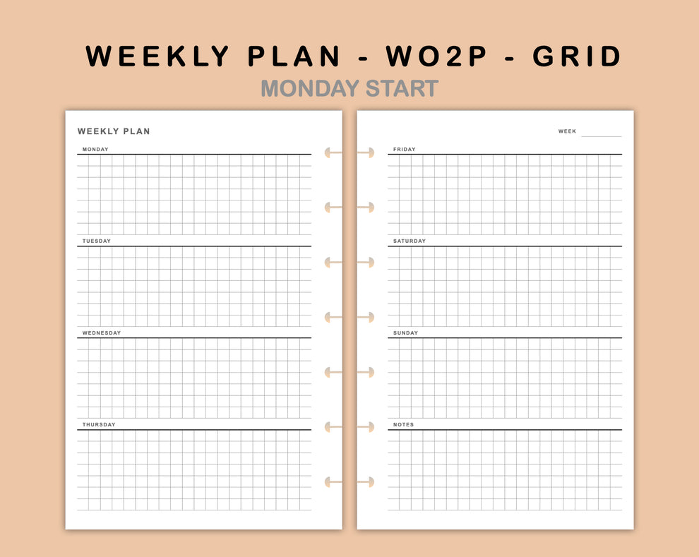 Mini Happy Planner Inserts - Weekly Plan - WO2P - Grid – kjunstudio