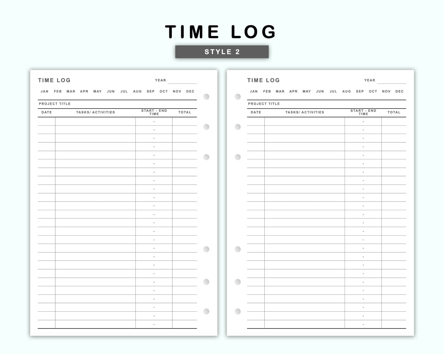 Personal Wide Inserts - Time Log
