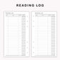 Personal Inserts - Reading Log