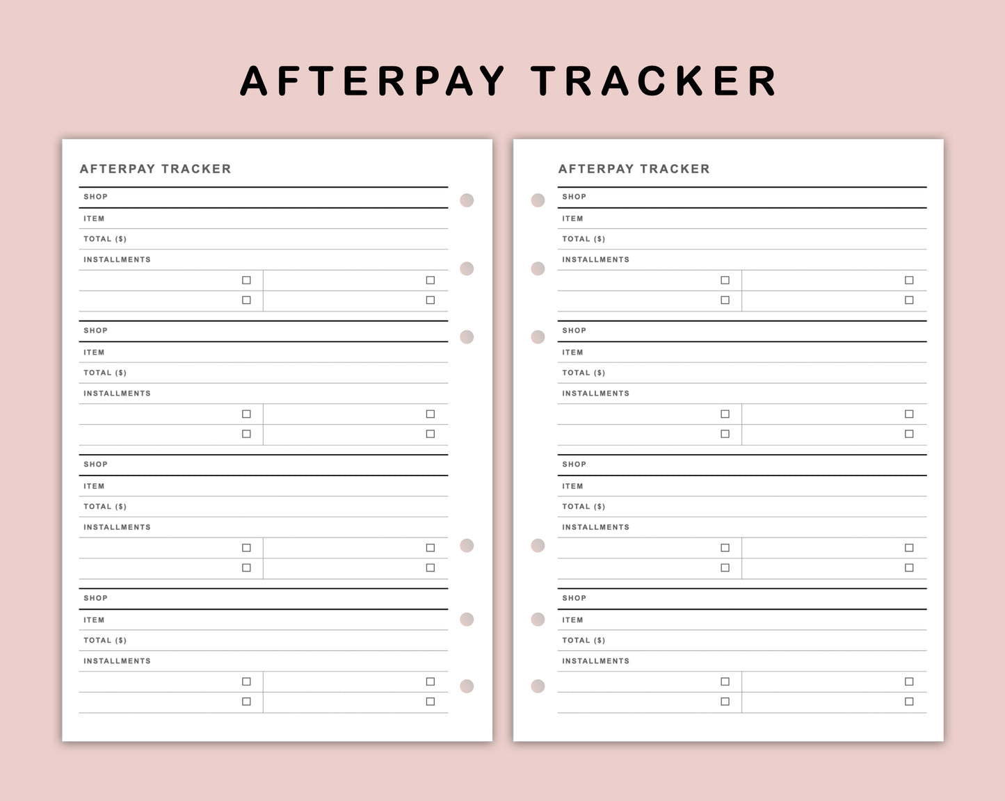 B6 Inserts - Afterpay Tracker