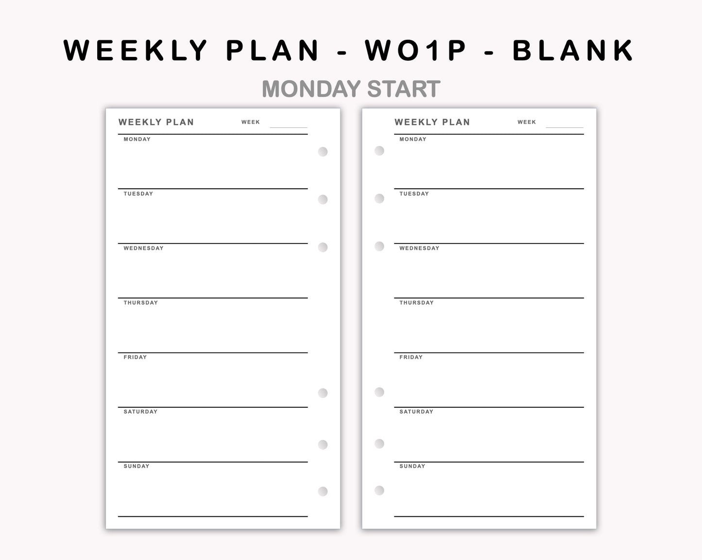 Personal Inserts - Weekly Plan - WO1P - Blank