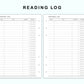 Personal Wide Inserts - Reading Log