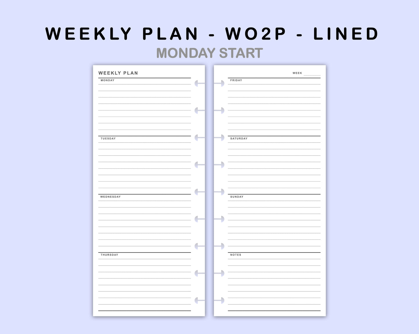 Skinny Classic HP Inserts - Weekly Plan - WO2P - Lined
