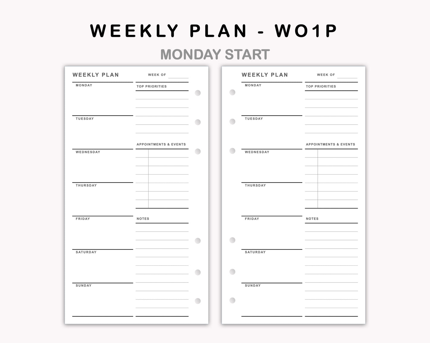 Personal Inserts - Weekly Plan - WO1P - with Top Priority