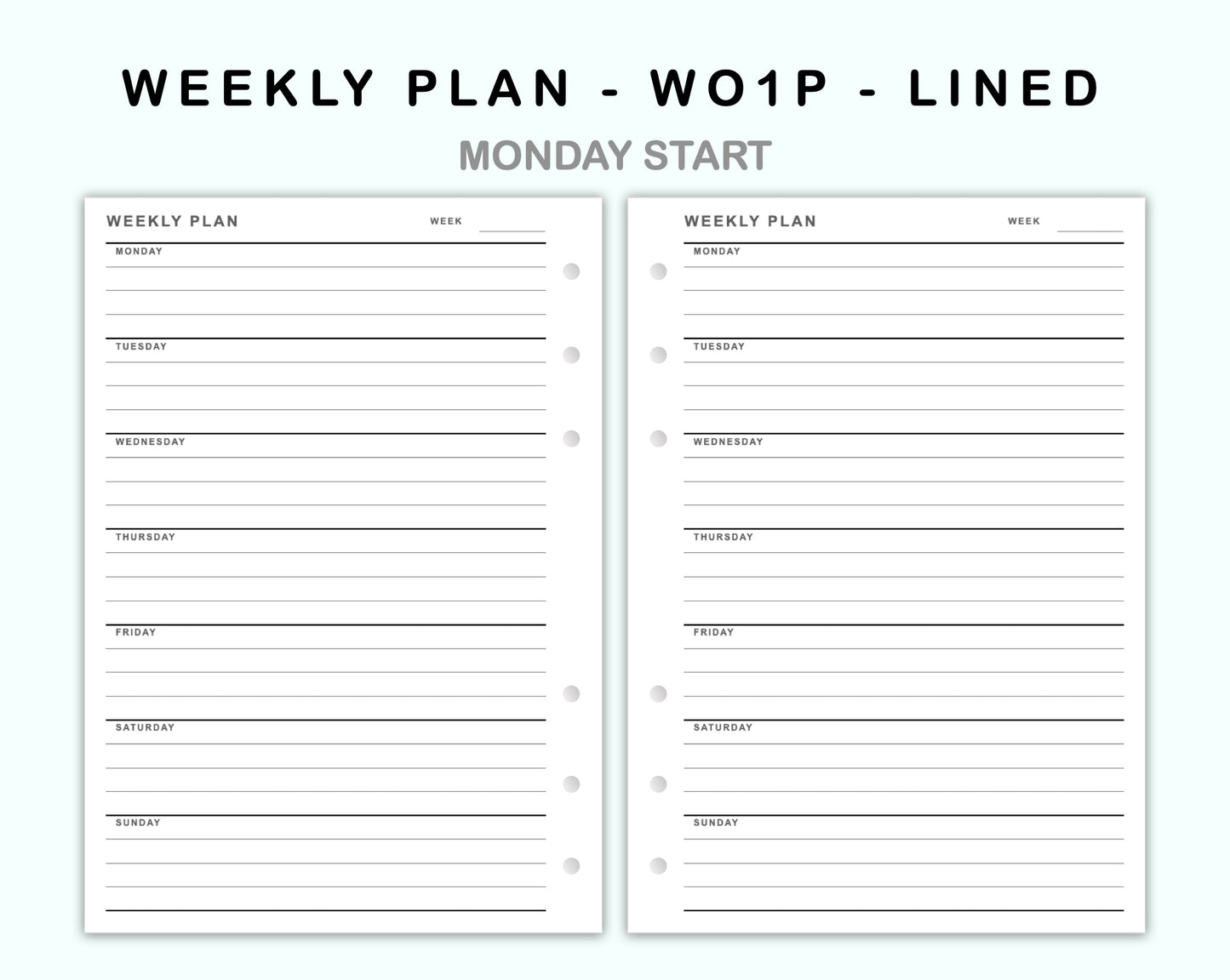 Personal Wide Inserts - Weekly Plan - WO1P - Lined