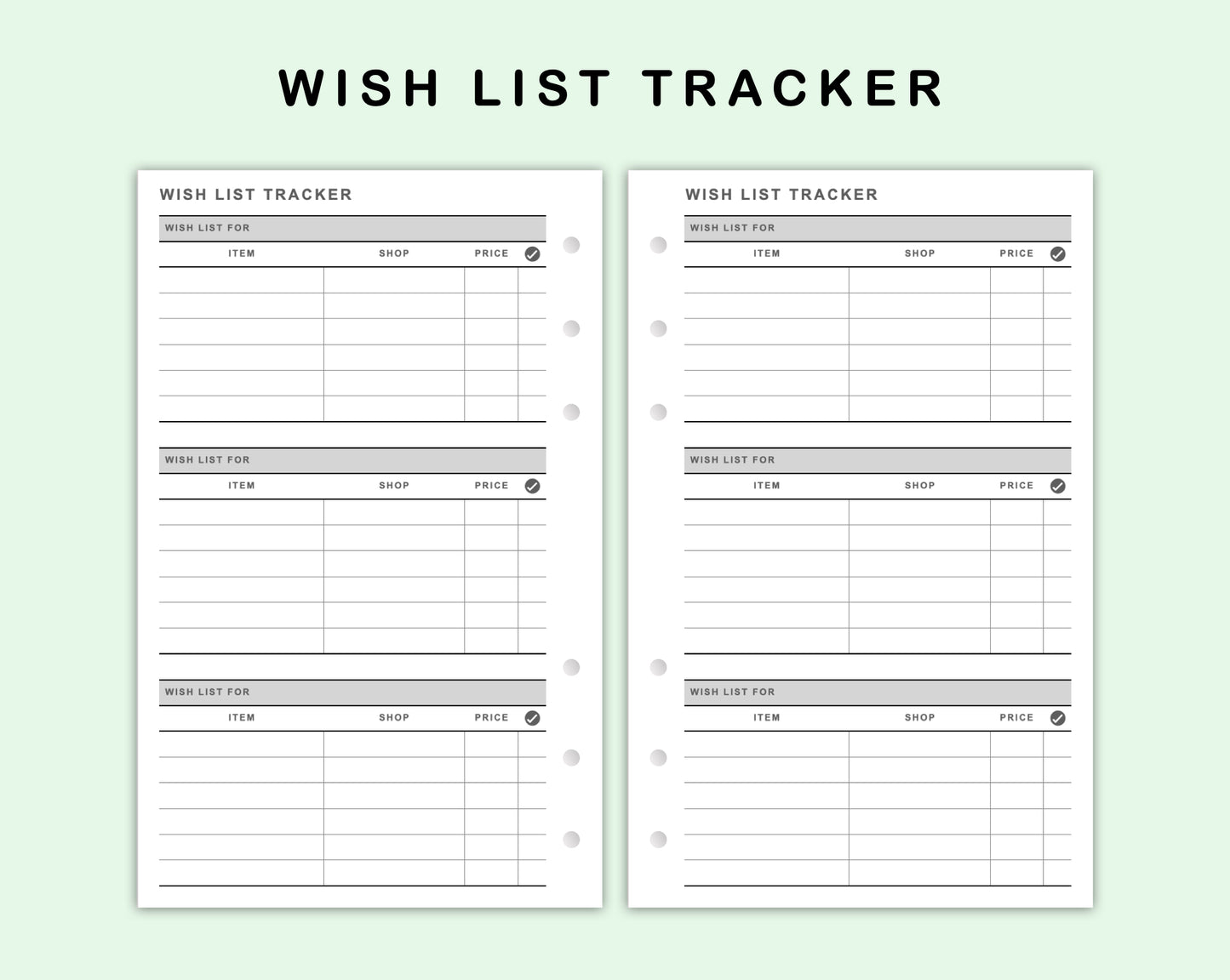 FC Compact Inserts - Wish List Tracker by Wish List For