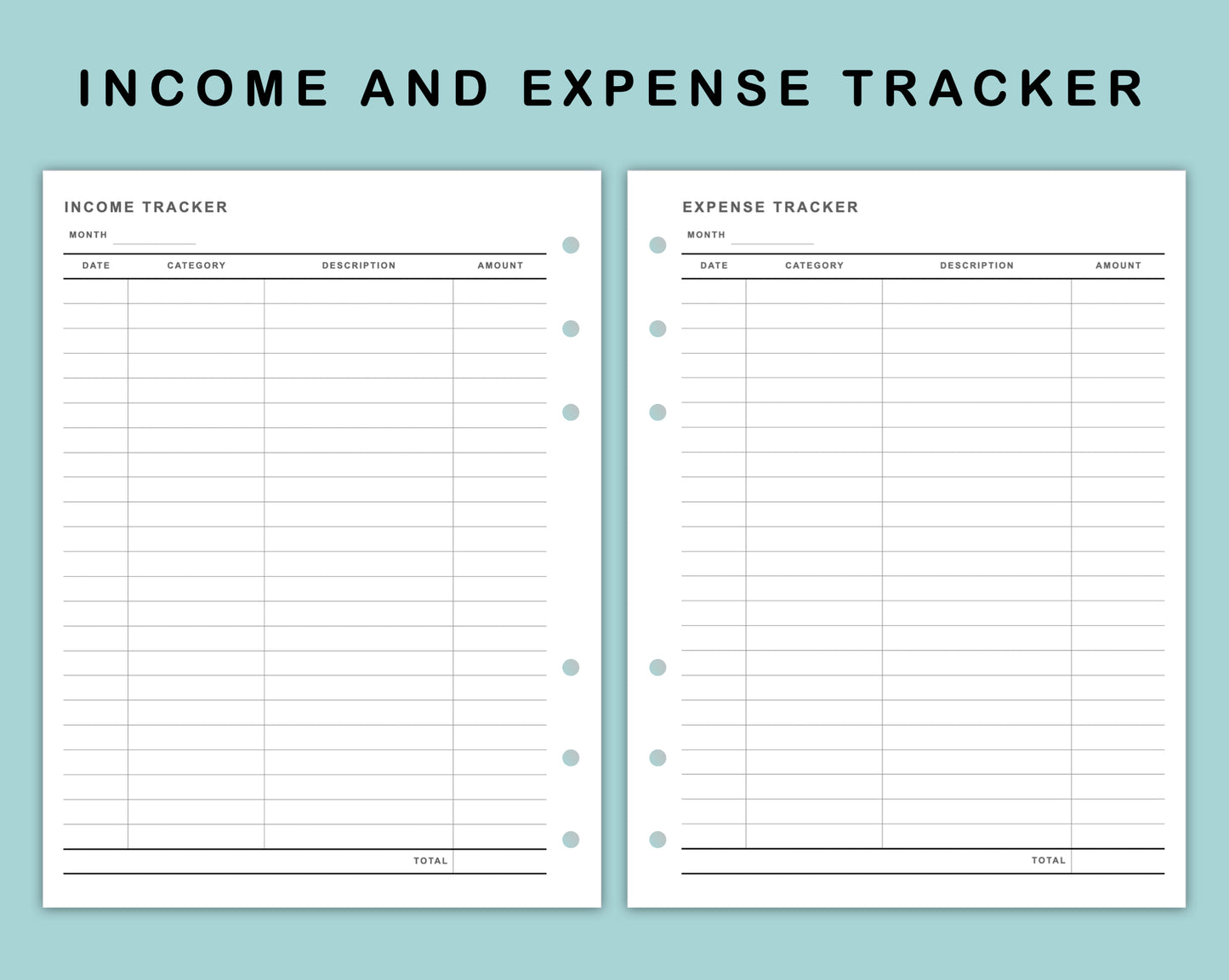B6 Wide Inserts - Income and Expense Tracker