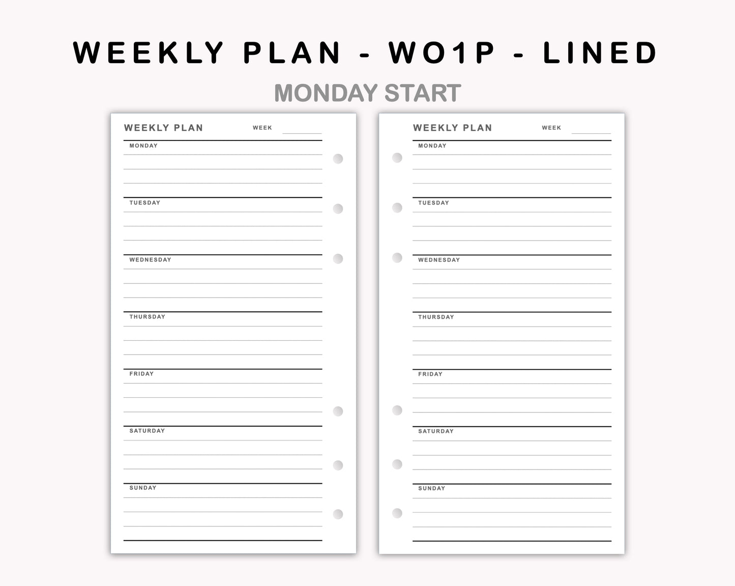 Personal Inserts - Weekly Plan - WO1P - Lined