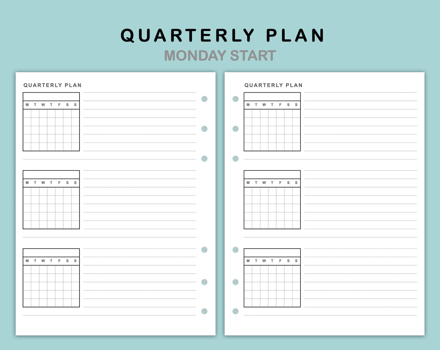 B6 Wide Inserts - Quarterly Plan with Calendar