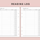 B6 Inserts - Reading Log