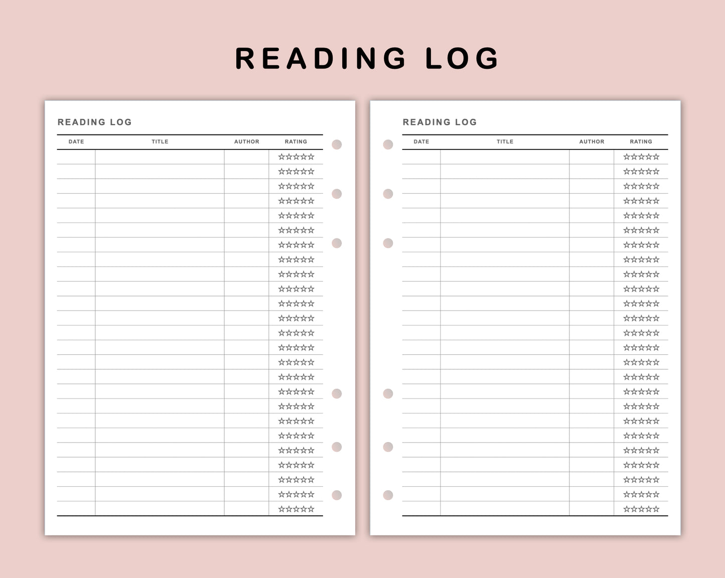 B6 Inserts - Reading Log