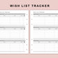 B6 Inserts - Wish List Tracker by Wish List For