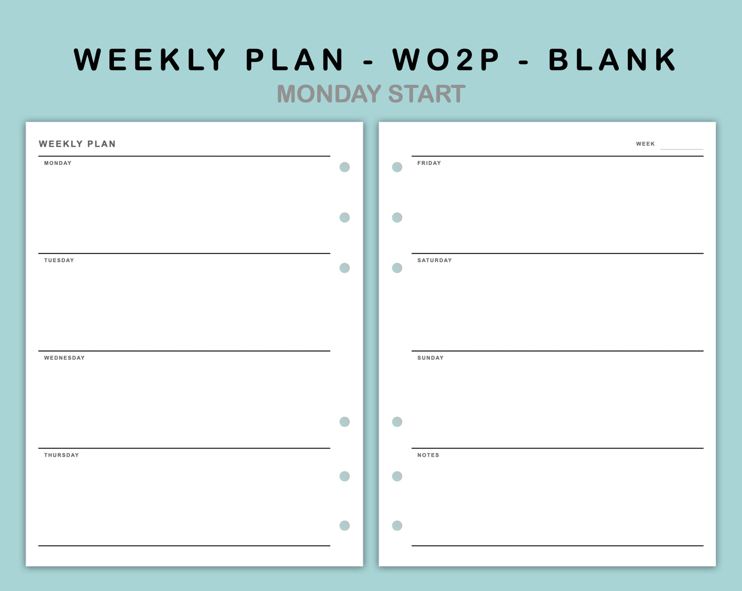 B6 Wide Inserts - Weekly Plan - WO2P - Blank