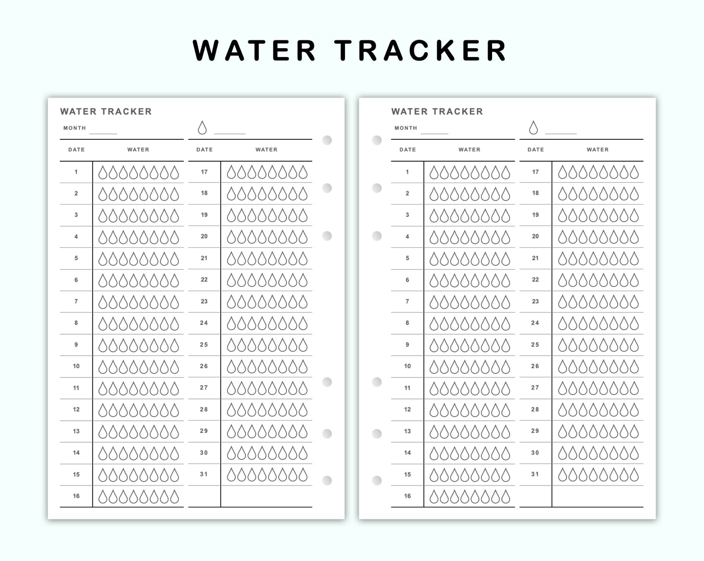Personal Wide Inserts - Water Tracker