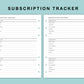B6 Wide Inserts - Subscription Tracker