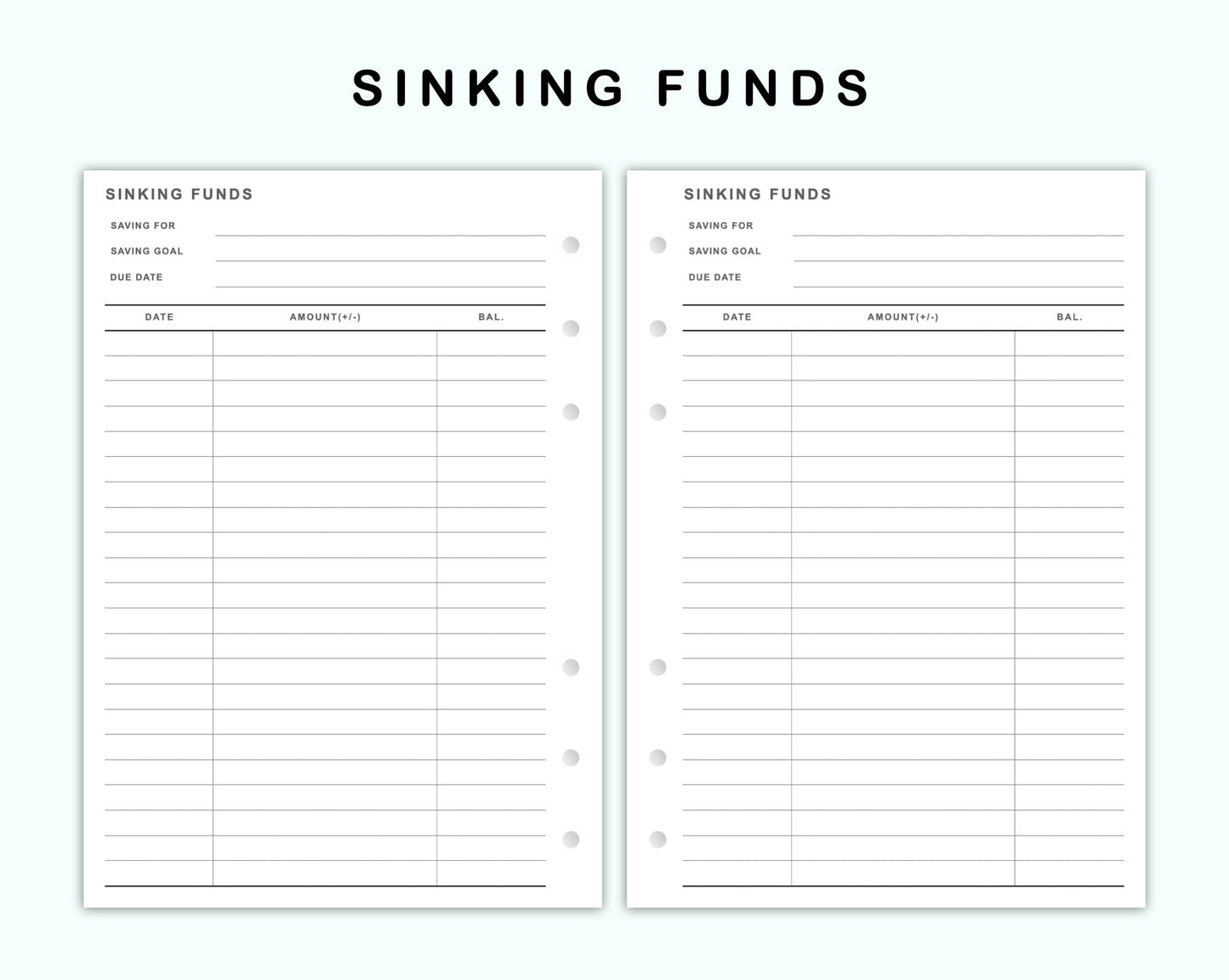 Personal Wide Inserts - Sinking Funds