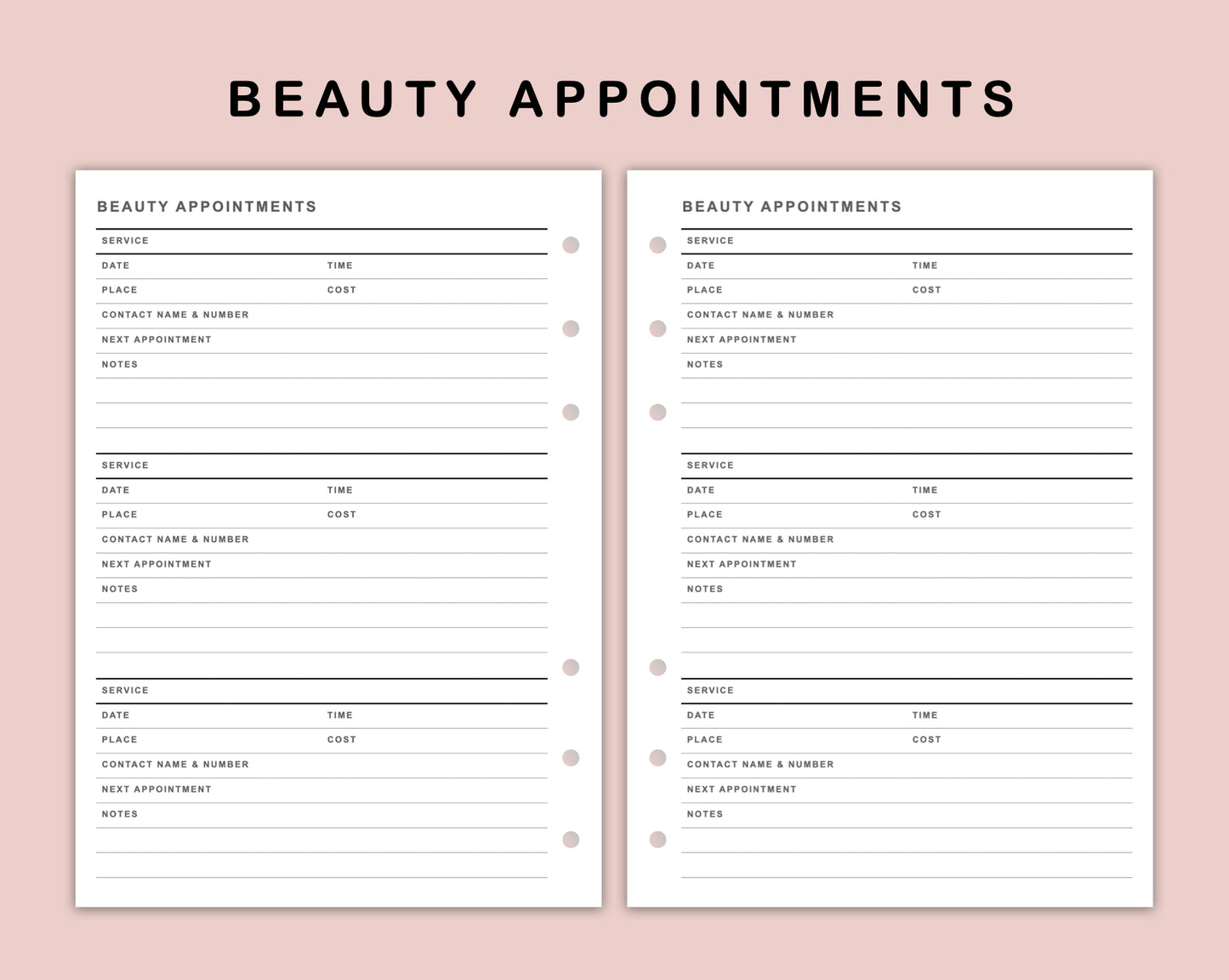 B6 Inserts - Beauty Appointments