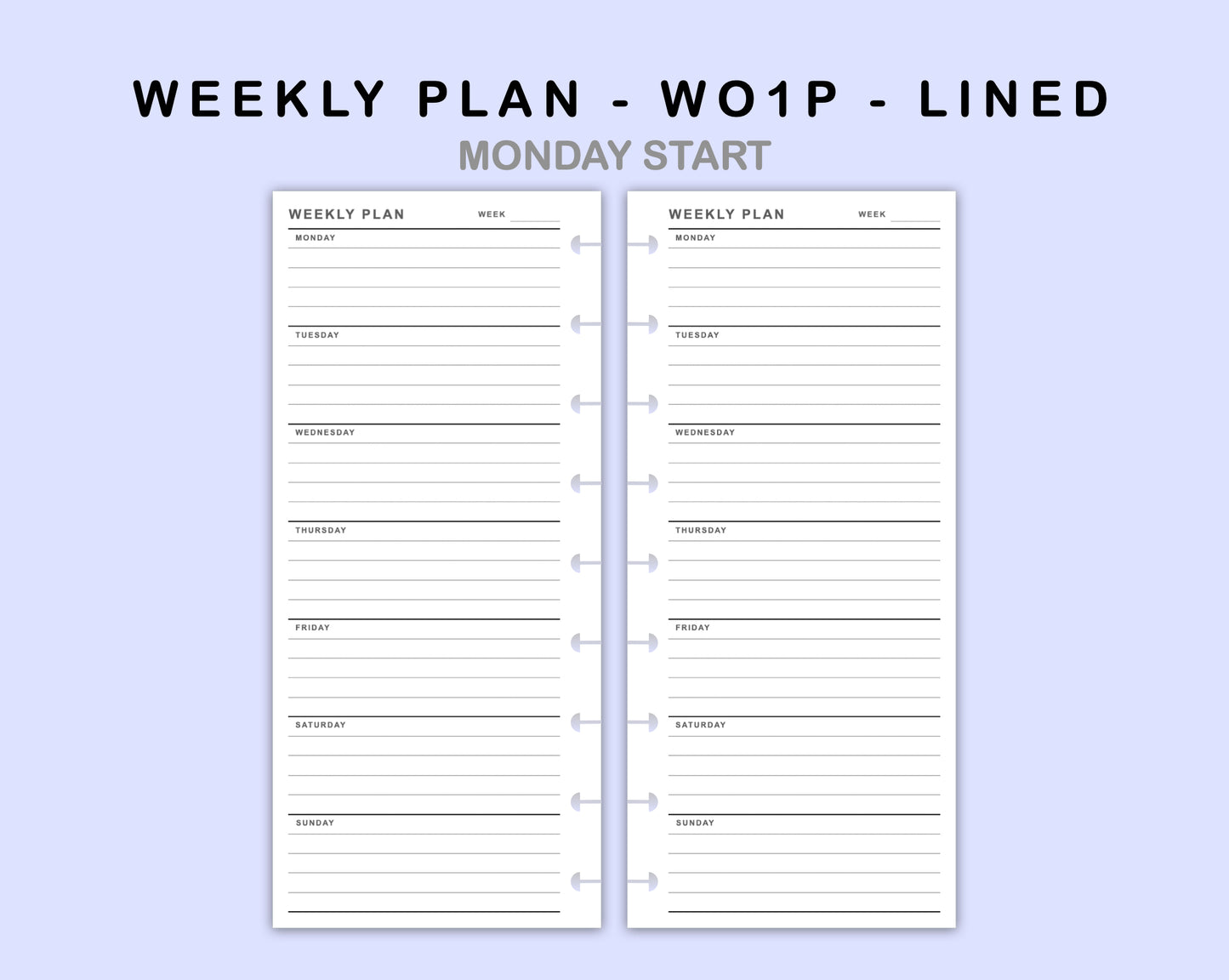 Skinny Classic HP Inserts - Weekly Plan - WO1P - Lined