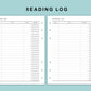 B6 Wide Inserts - Reading Log