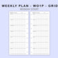 Skinny Classic HP Inserts - Weekly Plan - WO1P - Grid