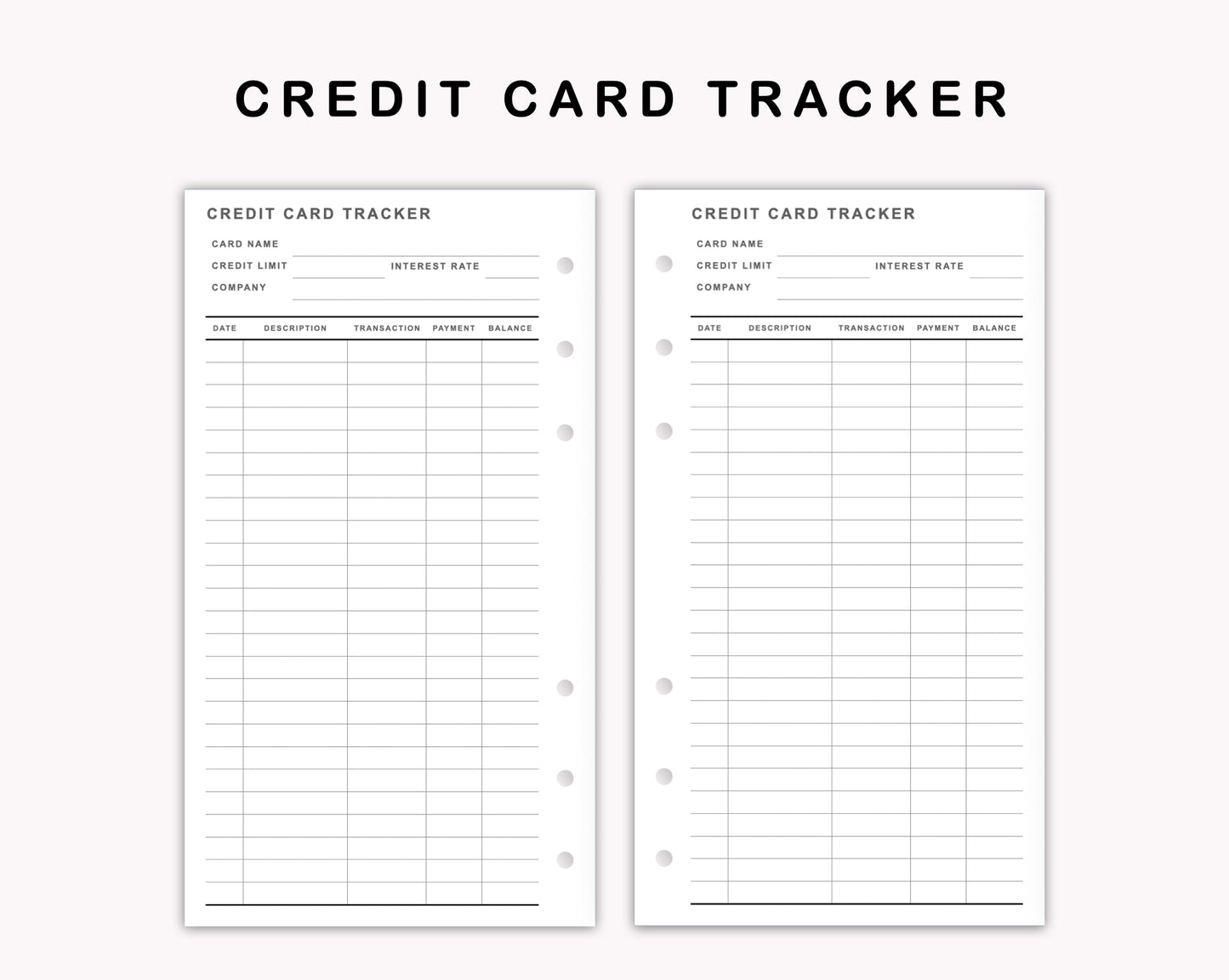 Personal Inserts - Credit Card Tracker