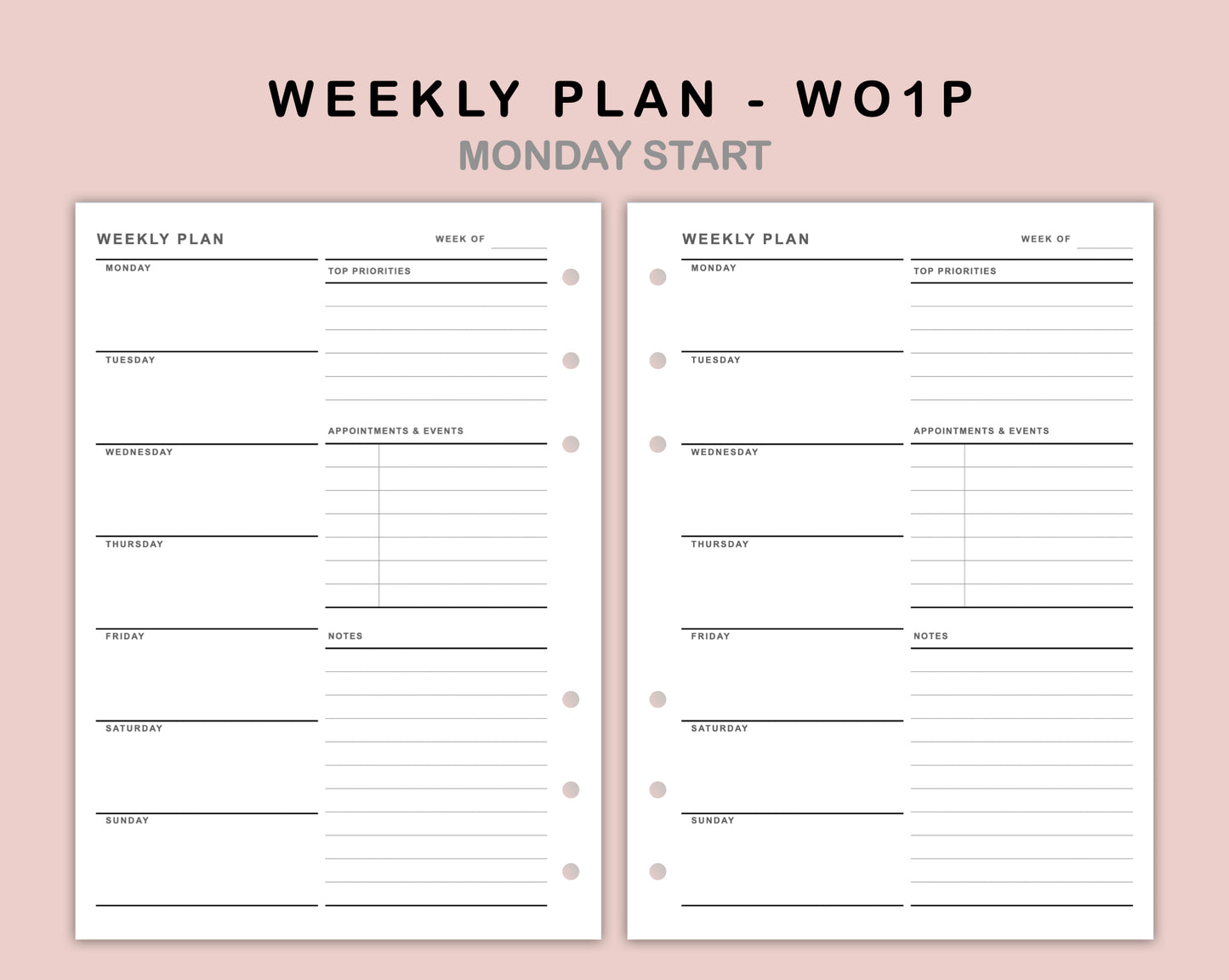B6 Inserts - Weekly Plan - WO1P - with Top Priority