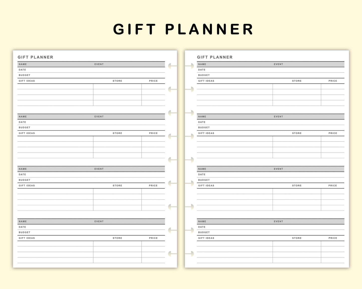 Classic HP Inserts - Gift Planner