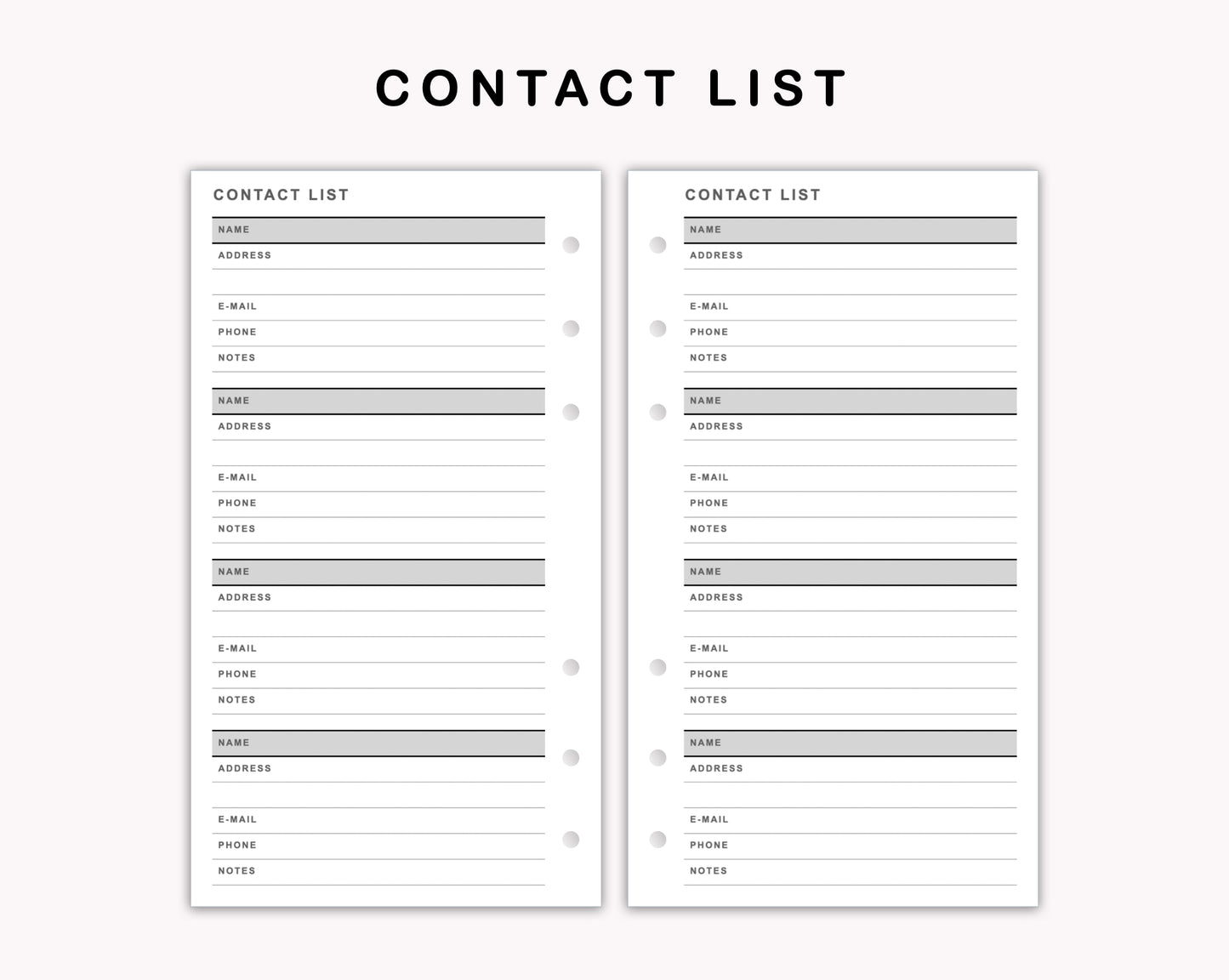 Personal Inserts - Contact List