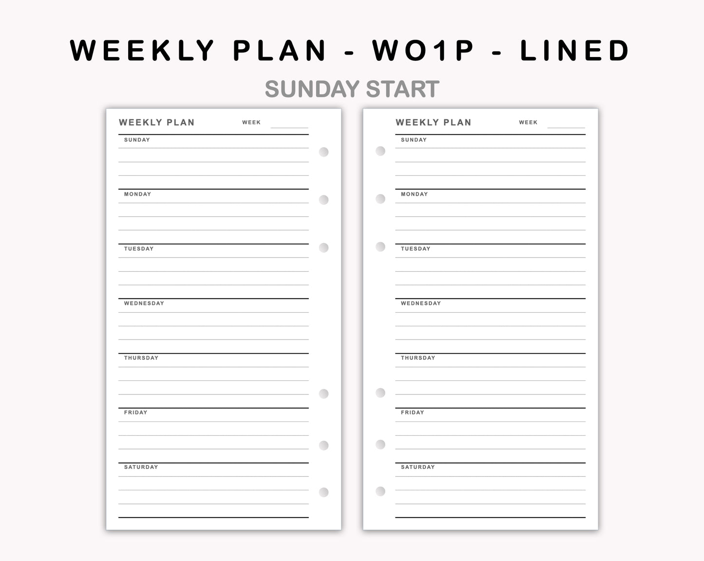 Personal Inserts - Weekly Plan - WO1P - Lined